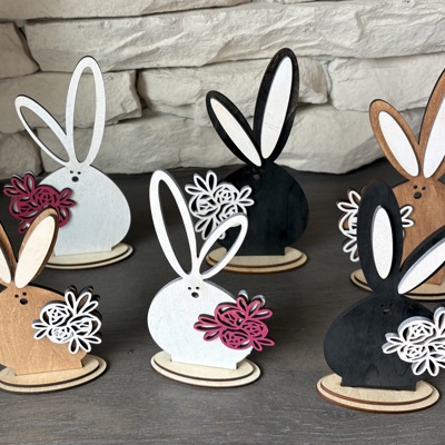 Bunny art. Easter Decor. Floral Bunnies. Spring Decor.