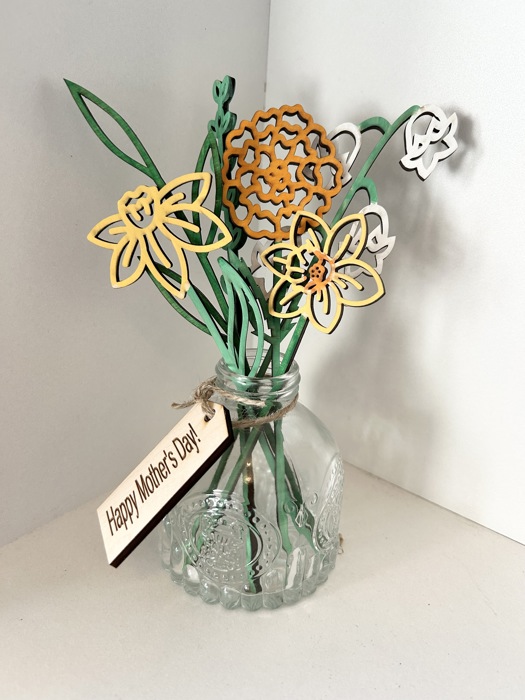 Personalized Birth Flower Jar | Wooden Flowers by Month with Custom Tag 