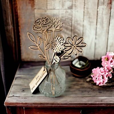 Personalized Birth Flower Jar | Wooden Flowers by Month with Custom Tag 