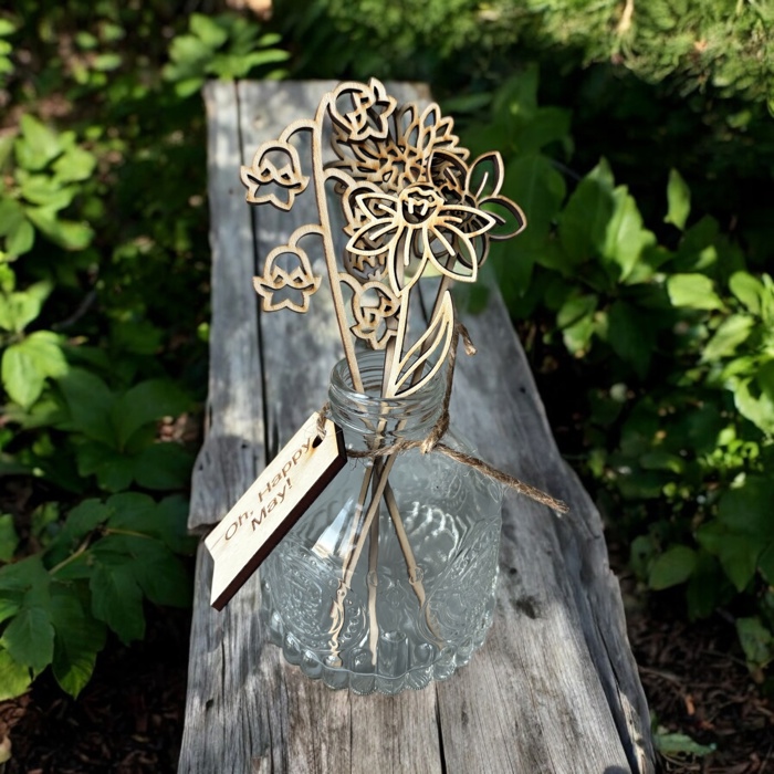 Personalized Birth Flower Jar | Wooden Flowers by Month with Custom Tag 