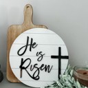  He is Risen sign. Easter Decor. Religious Decor.