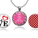 Red Valentine Pendant Set Includes  Adjustable Ball Chain, Pendant Base and three Interchangeable Charms