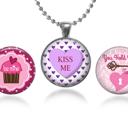 Purple Valentine Pendant Set Includes  Adjustable Ball Chain, Pendant Base and three Interchangeable Charms