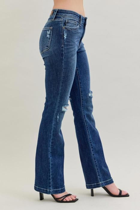 Judy Blue Mid Rise Hand Sand & Destroy Bootcut Denim Jeans 82541