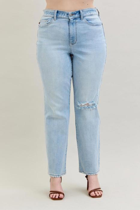 Judy Blue High Waist 90's Back Rip Straight Denim Jeans 82600 - Plus