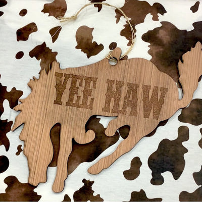 Sunshine & Wine Boutique Wooden Door Hanger, Yee Haw Bronco