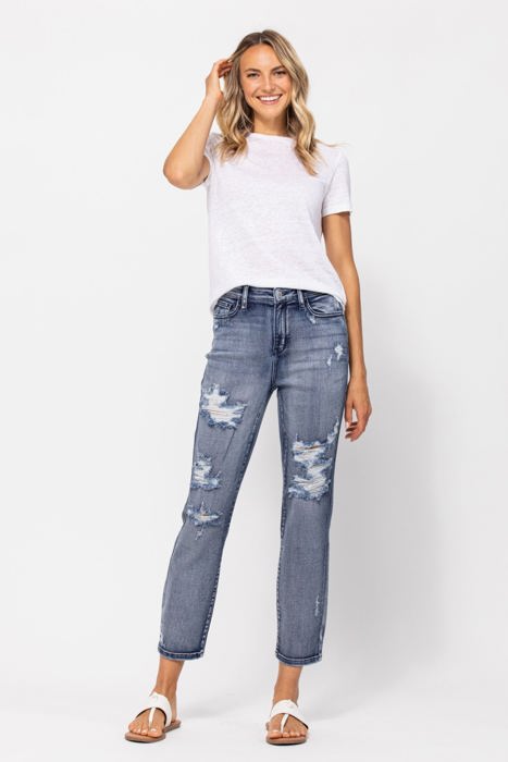 Judy Blue High Rise Destroyed Boyfriend Denim 82284 - Plus