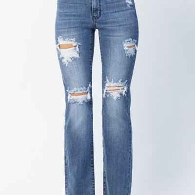 Judy Blue Mid Rise Destroyed Straight Denim 82425 - Plus