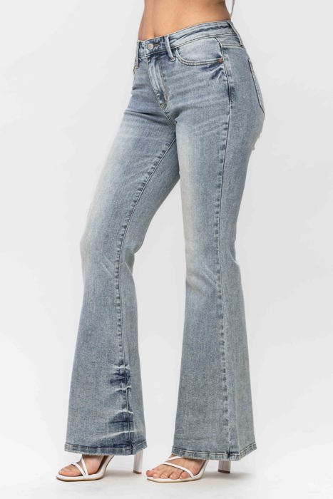 Judy Blue Mid Rise Tinted Pin Tack Detail Flare Denim 88655 - Plus