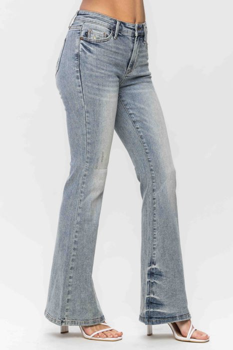 Judy Blue Mid Rise Tinted Pin Tack Detail Flare Denim 88655 - Plus