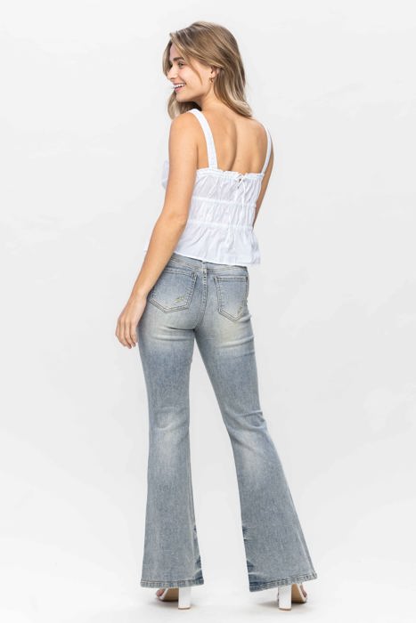 Judy Blue Mid Rise Tinted Pin Tack Detail Flare Denim 88655 - Plus