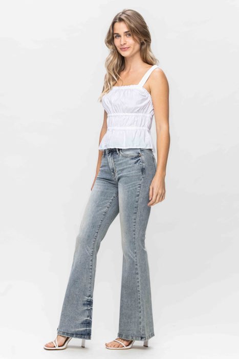 Judy Blue Mid Rise Tinted Pin Tack Detail Flare Denim 88655 - Plus