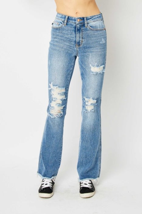 Judy Blue High Waist Destroy Fray Hem Bootcut Denim 82542 - Plus