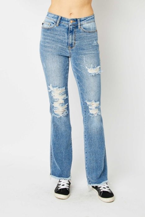 Judy Blue High Waist Destroy Fray Hem Bootcut Denim 82542 - Plus