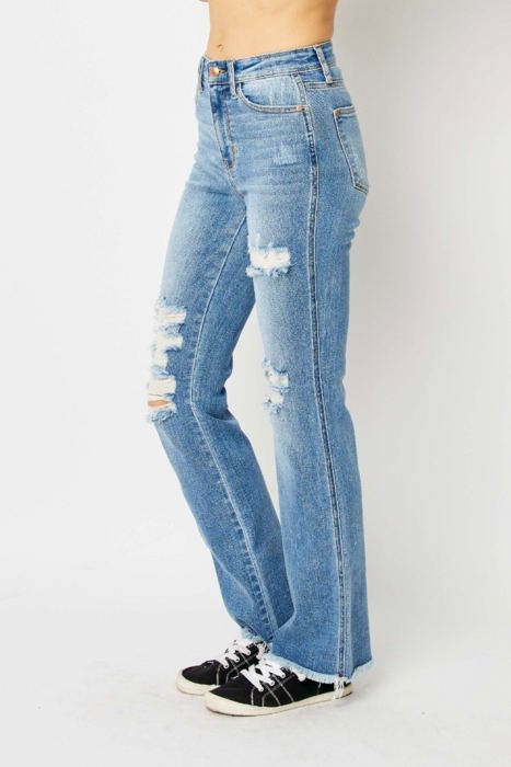 Judy Blue High Waist Destroy Fray Hem Bootcut Denim 82542 - Plus