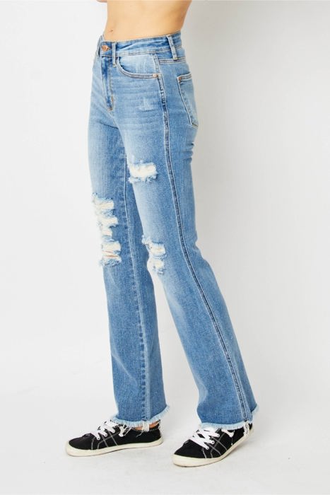 Judy Blue High Waist Destroy Fray Hem Bootcut Denim 82542 - Plus