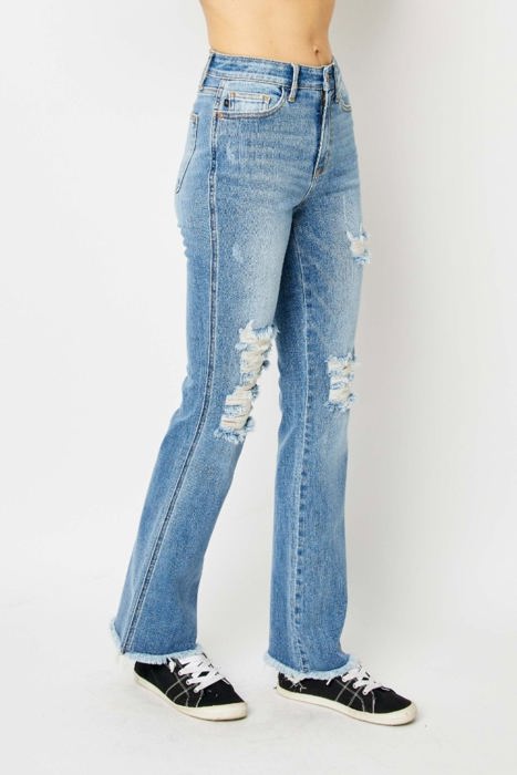 Judy Blue High Waist Destroy Fray Hem Bootcut Denim 82542 - Plus