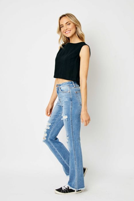 Judy Blue High Waist Destroy Fray Hem Bootcut Denim 82542 - Plus