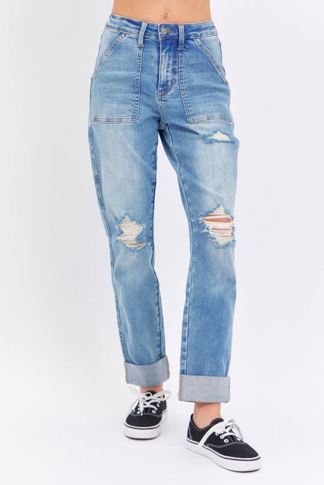 Judy Blue High Waist Patch Pocket & Destroy Boyfriend Denim 88825 - Plus