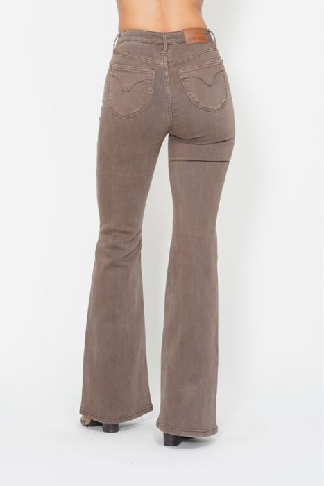 Judy Blue High Waist Garment Dyed Knee Seam Detail & Shield Pockets Flare Denim 88846 - Plus
