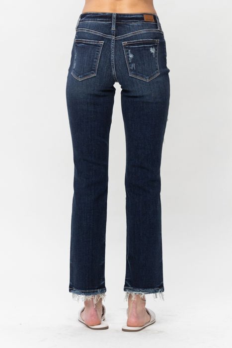 Judy Blue Mid Rise Heavy Destroy Straight Denim 82534