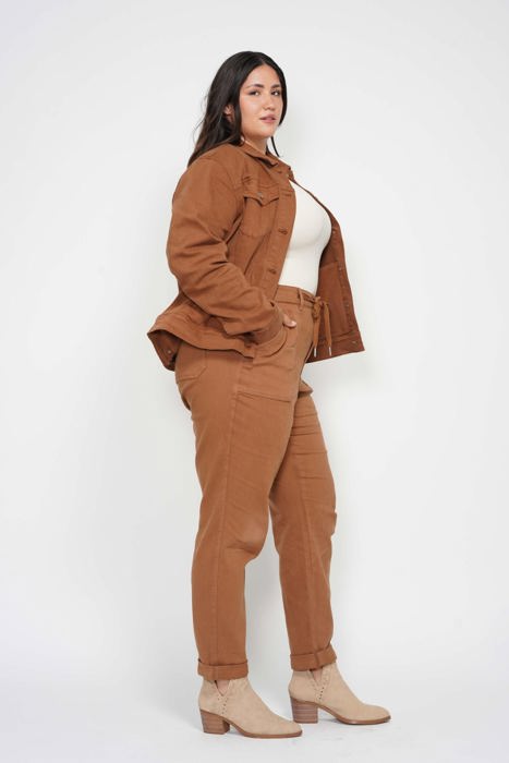 Judy Blue High Waist Garment Dyed Camel Double Cuff Jogger Denim 88857 - Plus