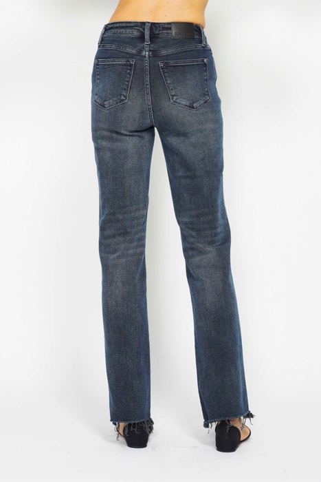 Judy Blue High Waist Button Fly Destroy Hem Straight Denim 88912 - Plus