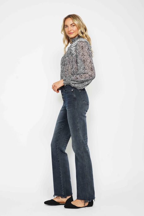 Judy Blue High Waist Button Fly Destroy Hem Straight Denim 88912 - Plus