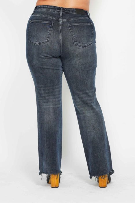 Judy Blue High Waist Button Fly Destroy Hem Straight Denim 88912 - Plus