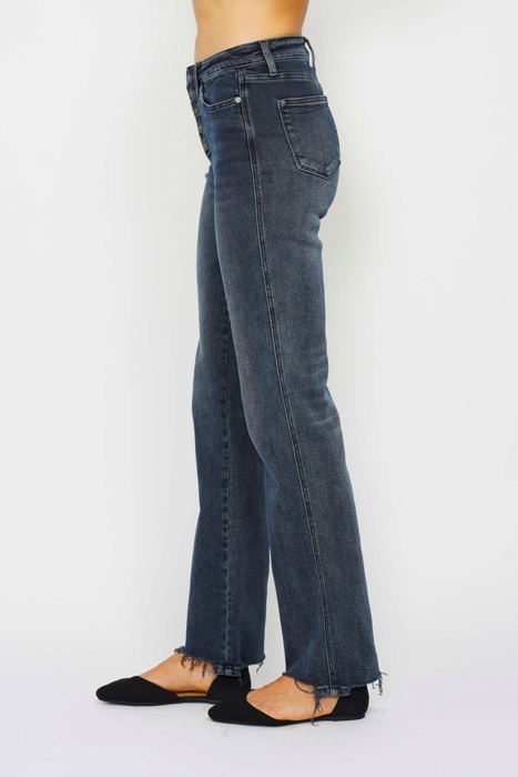 Judy Blue High Waist Button Fly Destroy Hem Straight Denim 88912