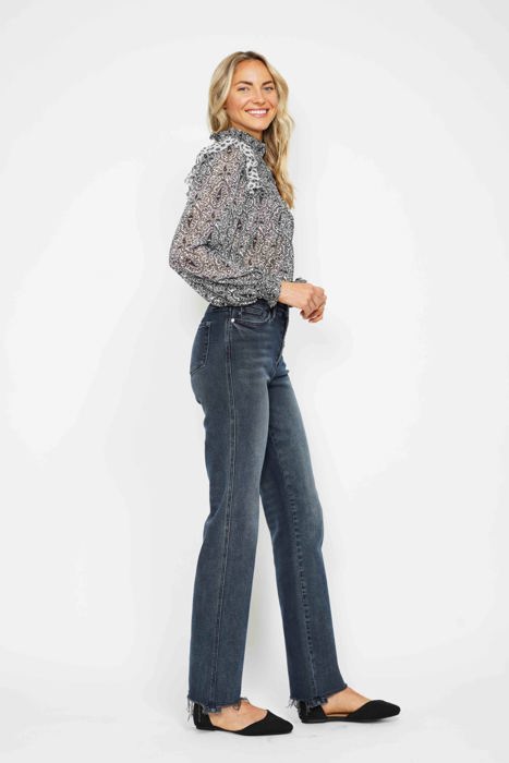 Judy Blue High Waist Button Fly Destroy Hem Straight Denim 88912