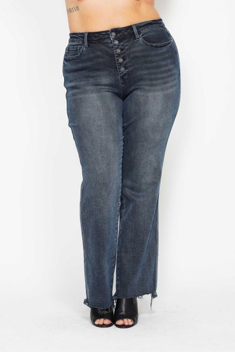 Judy Blue High Waist Button Fly Destroy Hem Straight Denim 88912