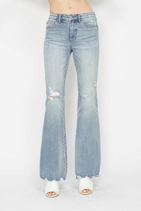 Judy Blue Mid Rise Tummy Control Destroy Flare Denim 88594 - Plus