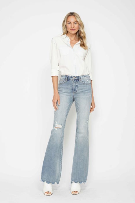 Judy Blue Mid Rise Tummy Control Destroy Flare Denim 88594 - Plus