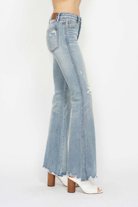 Judy Blue Mid Rise Tummy Control Destroy Flare Denim 88594 - Plus