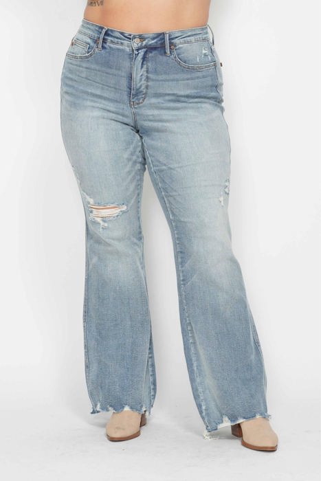 Judy Blue Mid Rise Tummy Control Destroy Flare Denim 88594 - Plus