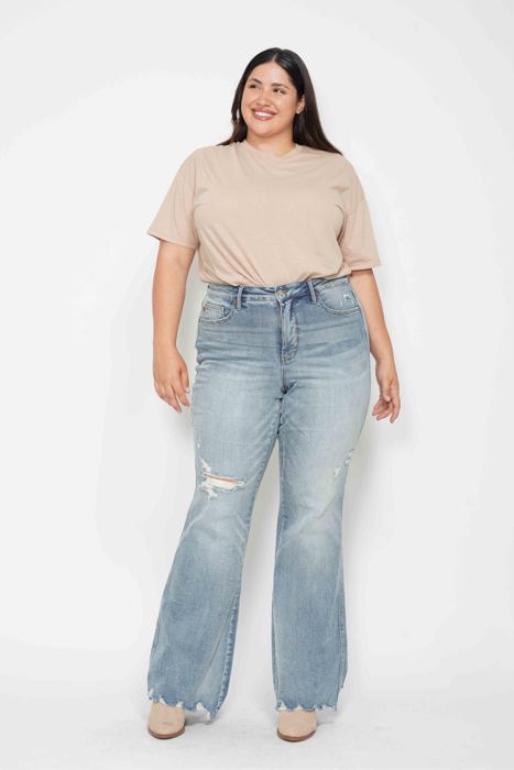 Judy Blue Mid Rise Tummy Control Destroy Flare Denim 88594 - Plus