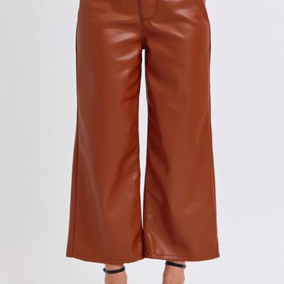 Judy Blue High Waist Tummy Control Camel Faux Leather Wide Leg Crop Denim 88900 - Plus
