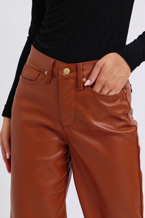 Judy Blue High Waist Tummy Control Camel Faux Leather Wide Leg Crop Denim 88900 - Plus