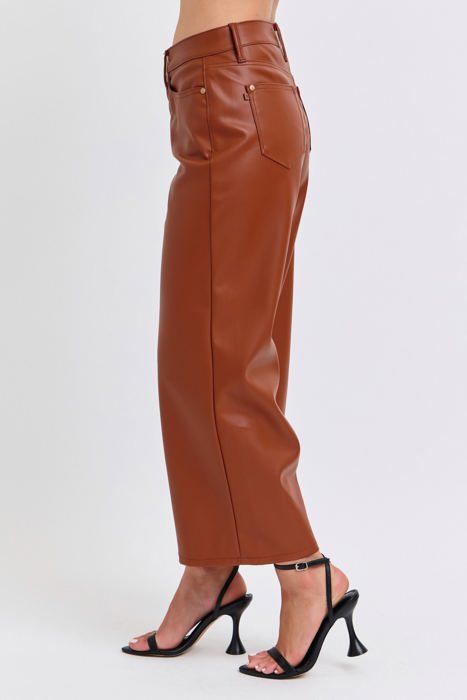 Judy Blue High Waist Tummy Control Camel Faux Leather Wide Leg Crop Denim 88900 - Plus