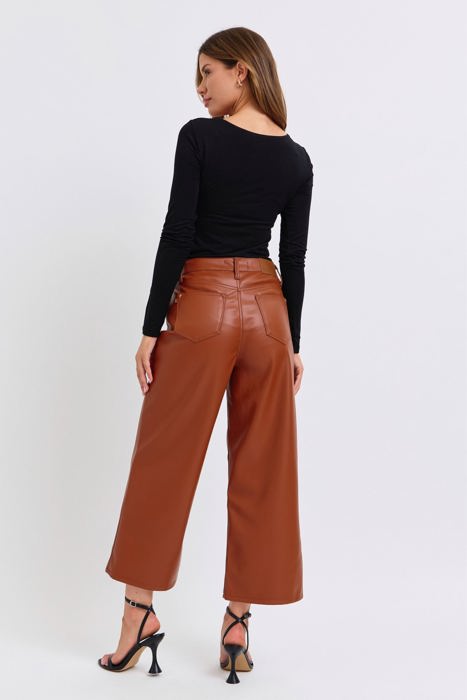 Judy Blue High Waist Tummy Control Camel Faux Leather Wide Leg Crop Denim 88900 - Plus