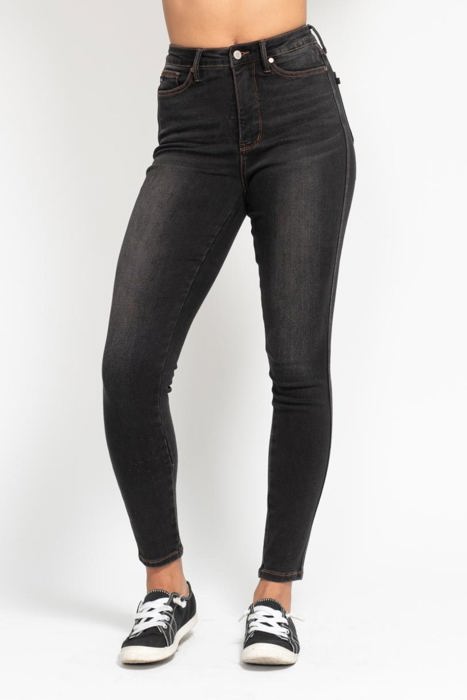 Judy Blue High Waist Tummy Control Black Wash & Contrast Thread Skinny 88768 - Plus