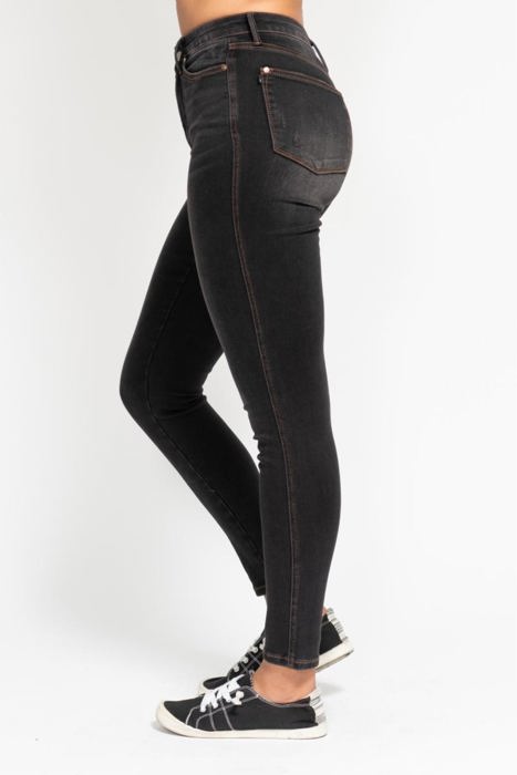 Judy Blue High Waist Tummy Control Black Wash & Contrast Thread Skinny 88768 - Plus
