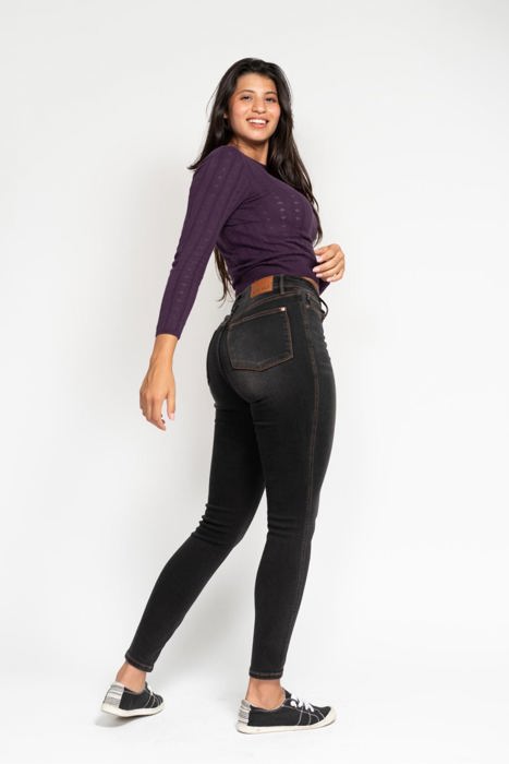 Judy Blue High Waist Tummy Control Black Wash & Contrast Thread Skinny 88768 - Plus