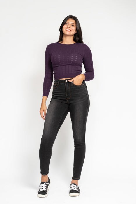 Judy Blue High Waist Tummy Control Black Wash & Contrast Thread Skinny 88768 - Plus