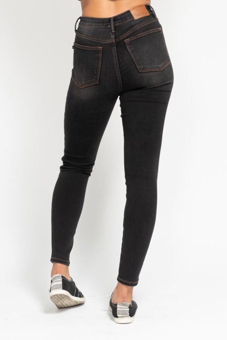 Judy Blue High Waist Tummy Control Black Wash & Contrast Thread Skinny 88768 - Plus