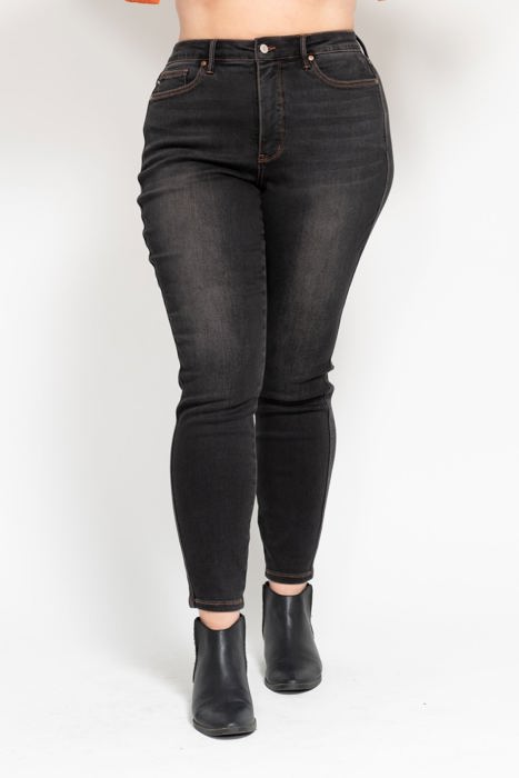 Judy Blue High Waist Tummy Control Black Wash & Contrast Thread Skinny 88768 - Plus