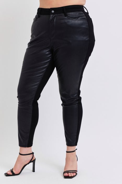Judy Blue High Waist Faux Leather & Denim Skinny 88810 - Plus