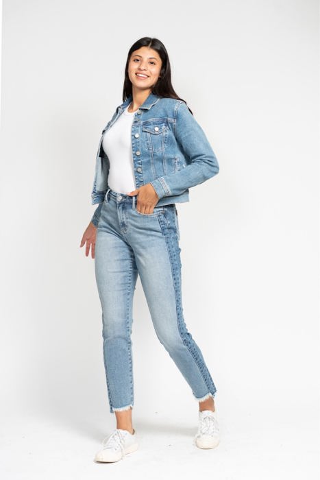 Judy Blue High Waist Vintage Wash Side Panel Detail & Hi Lo Fray Hem Slim Denim 88536 - Plus