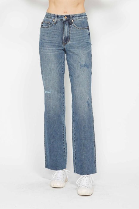 Judy Blue High Waist "Tummy Control" Raw Hem Straight Denim 88848 - Plus
